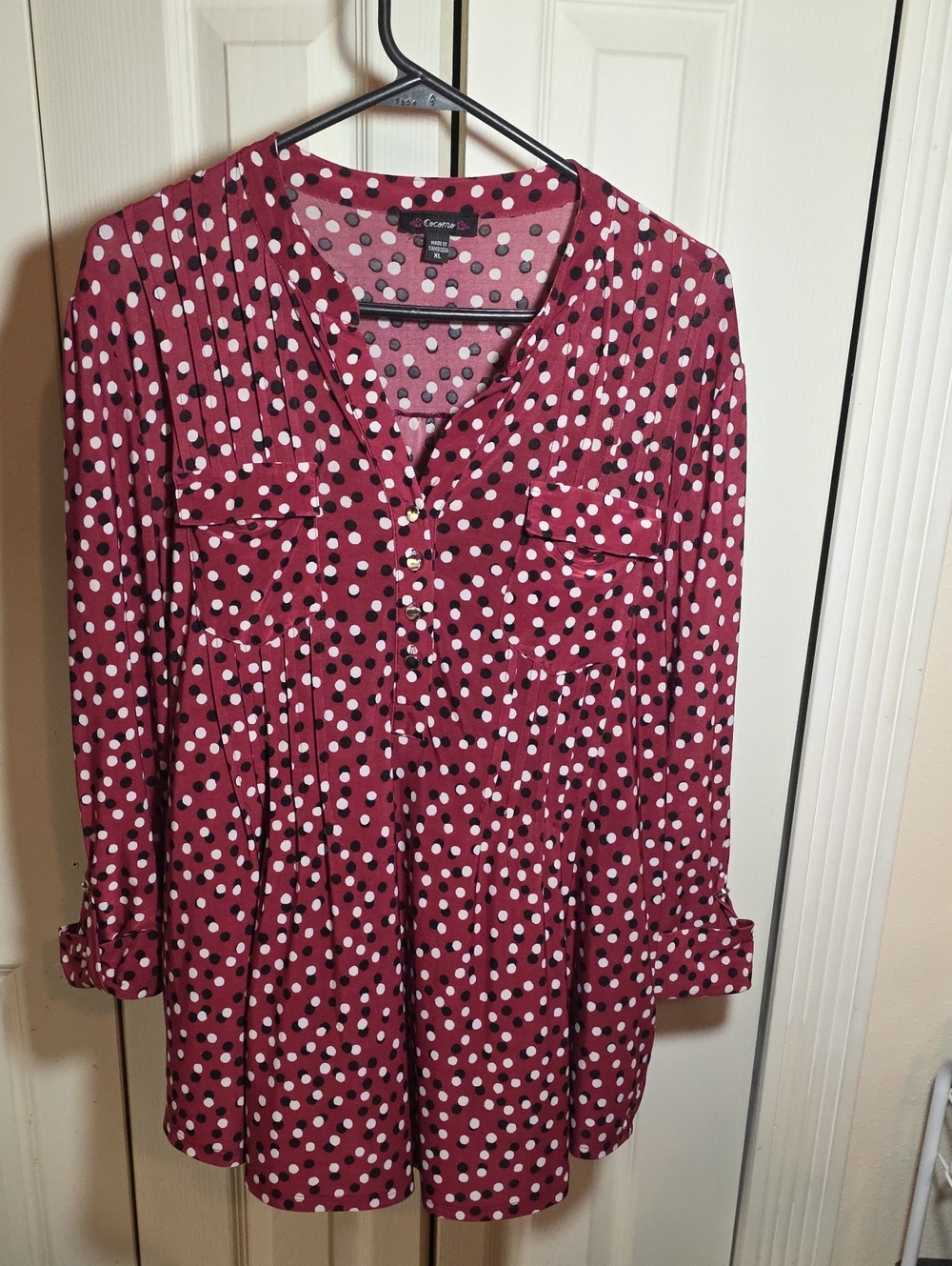 Cocomo Burgundy Polka Dot Button-Front Tunic